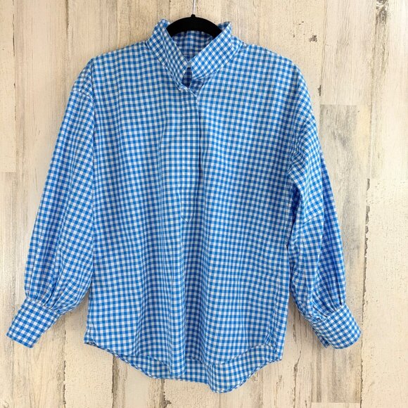 Ann Mashburn Anaya Popover Shirt S Blue White Gingham - Picture 1 of 16